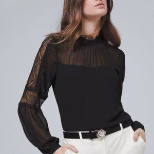White House Black Market - Sheer Sleeve Lace Blouse
